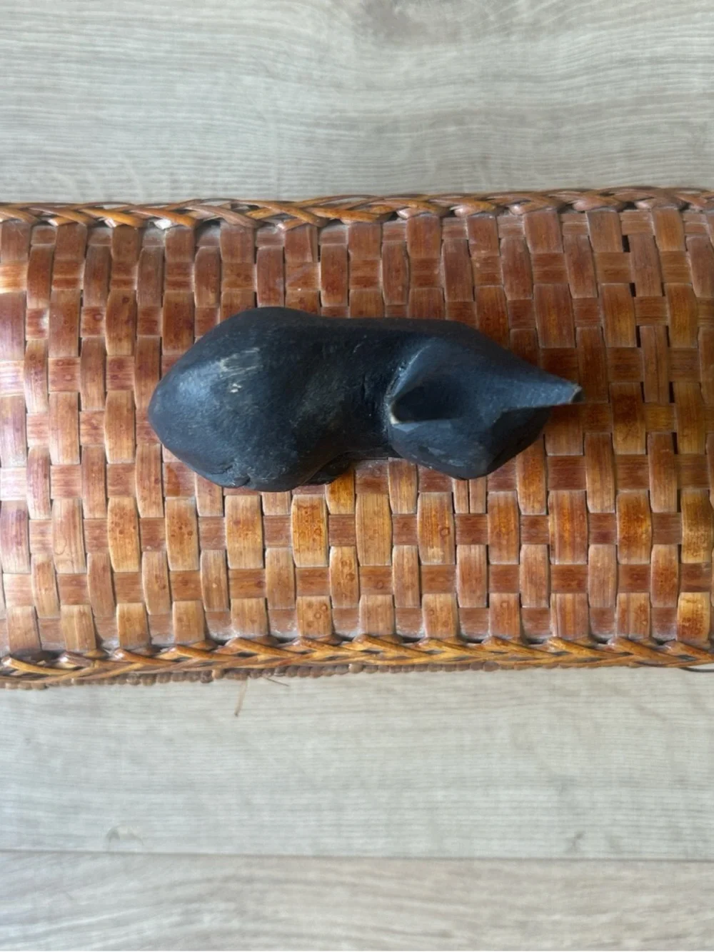 Woven Trinket Box with‎ Black Cat Figurine